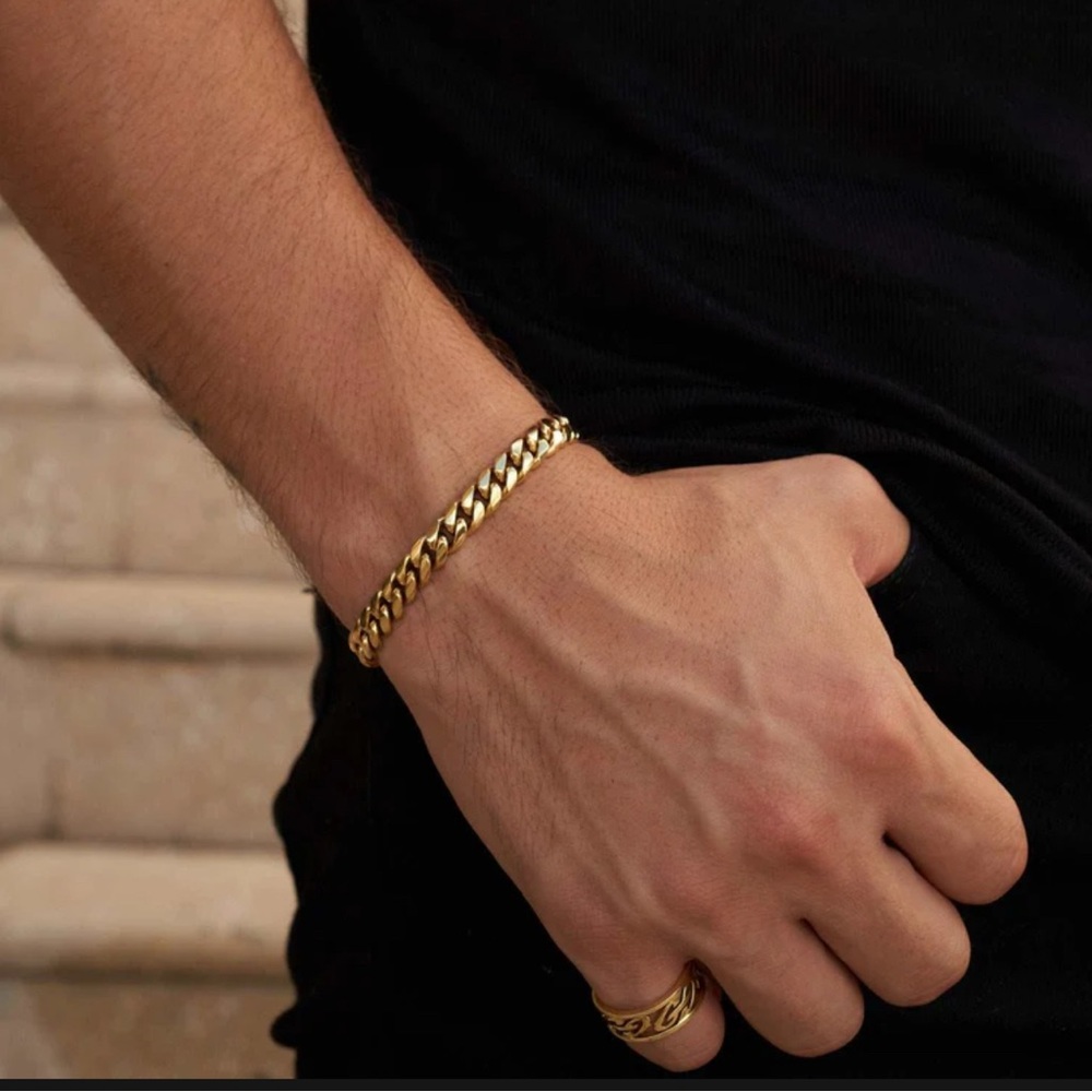 GLD Gold Cuban Bracelet for Men 6”